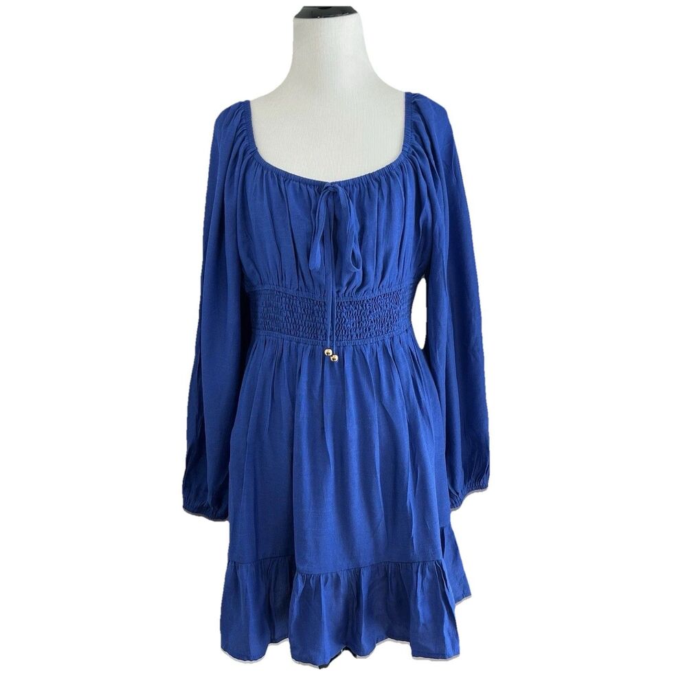 Dokotoo L Milkmaid Mini Dress L Square Neck Lantern Sleeve Smocked Boho Coquette - Picture 4 of 15